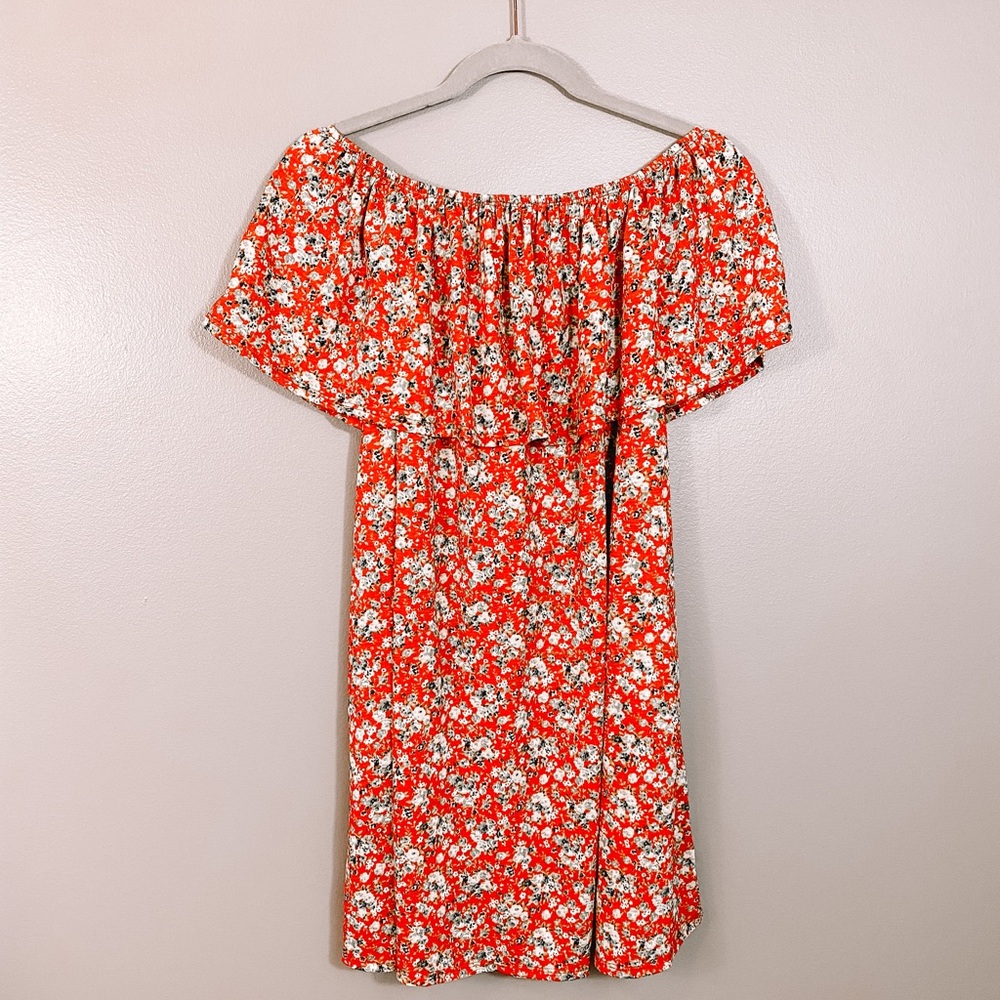 Easel- Red Floral Off the Shoulder Mini Dress